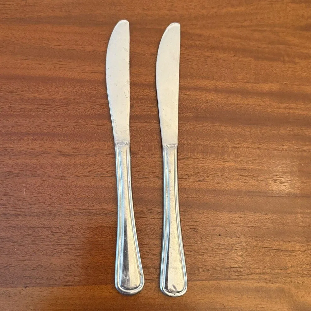 Lot 2 Libbey LYF10 Stainless Steel Dinner Knives Silver Finish Glossy Handle 8.5